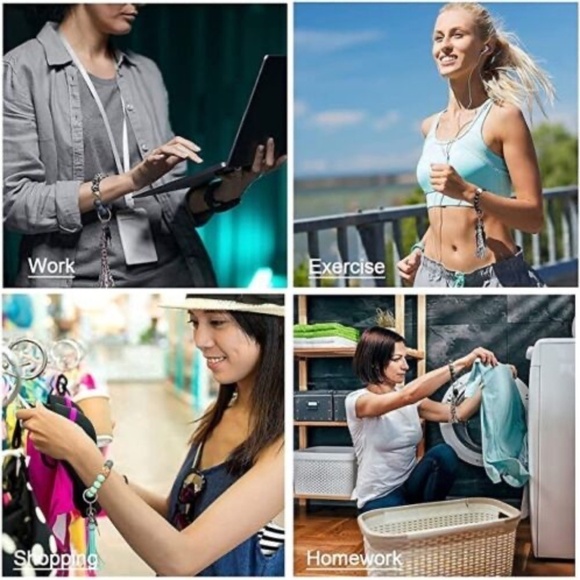 Set Of 2 Silicone Key Ring Bracelet Beaded Bangle Wristlet Keychain Teal - Picture 4 of 10